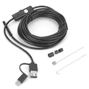 USB Endosecope, 3 in 1 Endoscope 5.5mm Lens Borescope Inspection Camera with 6 Adjustable LED 5M Cable Scope Camera IP67 Waterproof Type-C USB Video Compatible with Phones/Tablets/Computers