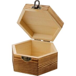 Wooden Box with Hinged Lid Hexagon Vintage Storage Organizer Wooden Memory Box Gift Box for Jewelry Photos Discreet Crafts DIY Storage 6.7" x 5.8" x 3.2"
