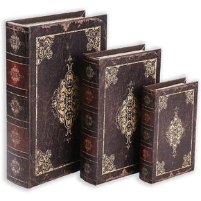 Decorative Wooden Book Box - Vintage Faux Book Boxes for Home Decor, Secret Storage with Magnetic Closure, Antique Style, Bird Pattern Leather Cover, Perfect for Home Office Bookshelf 10x7x1.6 Inches