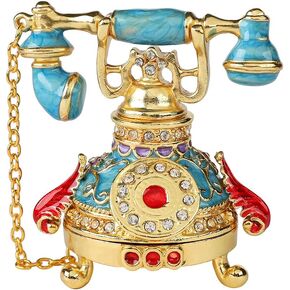 QIFU Vintage Blue Telephone Enameled Trinket Box Hinged, Unique Gift for Family …