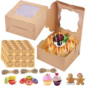 50 PCS 4 Inch Bakery Boxes with Window, Small Cookie Boxes 4x4x2.5 Inches Cake Boxes, Paper Treat Favor Boxes for Cupcakes Candy Chocolate Strawberries Muffins Donuts Dessert Pastry (Black)