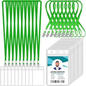 50 Pcs Clear Vertical Badge Id Card and 50 Pcs Lanyard, Reusable Lanyards for Id Badge Holder Name Tag Badge Holder with Lanyards for Adults Kids Business School Conferences (Black)