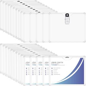 Eaasty Clear Badge Holder with Metal Clip Name Tag 2.36 x 3.74 Inches Horizontal PVC ID Card Protector with Clip Waterproof Badge Holder for Work Card Drive License Clips Name Tag Key Office(100 Pcs)