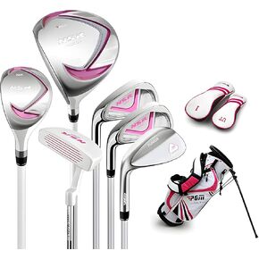 PGM Junior Golf Club, NSR Golf Clubs Complete Set Left Handed for Children Kids, 6 Pieces Youth Golf Clubs with Stand Bag and 2 Headcovers for Boys & Girls