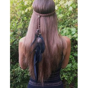 Bohemian Feather Headband Hippie Gypsy Headpiece Black Feather Tassel Headdress Adjustable Hemp Rope Beaded Hairband Indian Hair Accessories for Women and Girls Festival Party Decoration