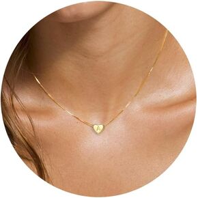 RLMOON Initial Heart Necklace for Women Girls Dainty Gold Initial Necklaces Letter A-Z 14K Gold Plated Tiny Heart Choker Necklace for Teens Trendy Personalized Jewelry Gift