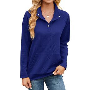 Womens Button Down Sweatshirts - Fashion Pullovers Shirts Tops with Casual Long Sleeve & Big Pocket Design
