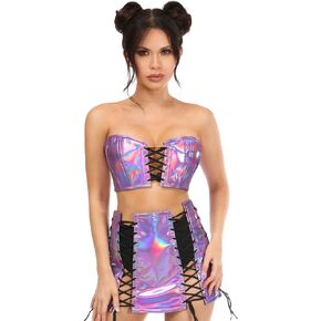Daisy corsets Womens Lavish 2 Pc Lavender Holo Bustier & Skirt SetCorset