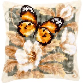 Vervaco Black and Orange Butterfly Cross Stitch Cushion, Multi-Colour