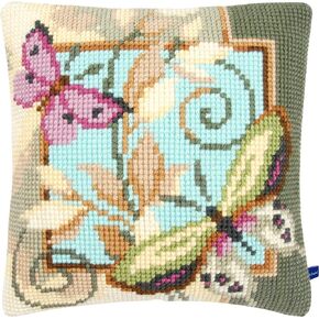 Vervaco Cross Stitch Kit: Cushion: Deco Butterflies, Cotton NA, 40 x 40cm