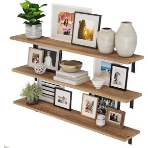 Wallniture Cervo 60 inch Long x 10 in Deep Floating Shelves for Wall Decor, Wall Bookshelf for Living Room, Wall Shelves Home Office, Laundry Room, Floating Shelf Set of 3, Burnt, Wood