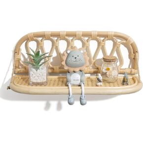 أرفف الحائط رف الروطان 16.5 بوصة ديكور حائط بوهو مصنوع يدويًا ديكور ريفي عائم للحمام وغرفة نوم الحضانة، رفوف تخزين خشبية وخشبية مثبتة على الحائط، أرفف معلقة in Kuwait