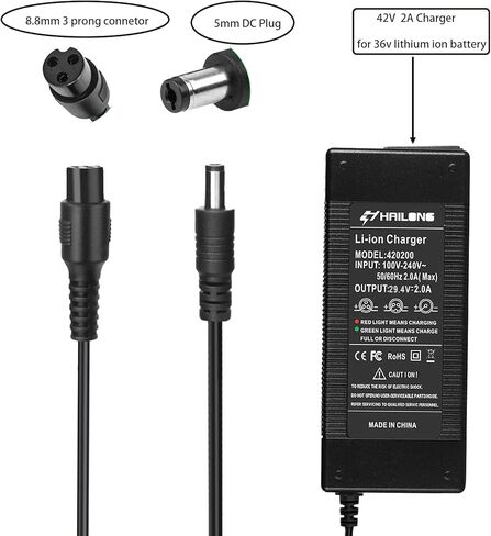 H HAILONG 29.4V 2A Lithium ion Battery Charger for 25.2V 25.9V 24V Battery with 2 Plugs (8mm 3-Prong and DC 5.5 x 2.1 mm Plug) in Saudi Arabia
