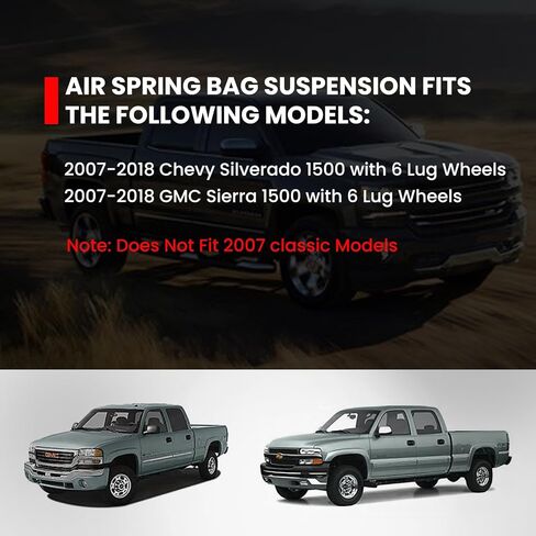 مجموعة تعليق أكياس الهواء الزنبركية VIGOR متوافقة مع 2007-2018 Chevy Silverado 1500 وGMC Sierra 1500 Pickups، استبدال TOW-BB-GM07، ما يصل إلى 5000 رطل من سعة تسوية الحمل in Kuwait