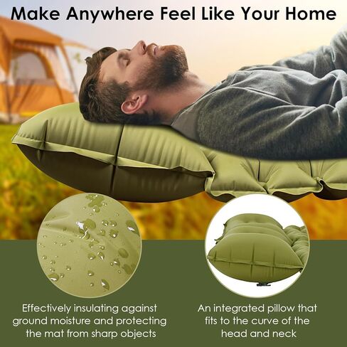 وسادة نوم مزدوجة، سجادات نوم ذاتية النفخ للتخييم مع وسادة، مرتبة وسادة تخييم خفيفة الوزن قابلة للنفخ مع مضخة قدم مدمجة لحقائب الظهر والمشي لمسافات طويلة والتسلق والسفر والخيمة in Kuwait