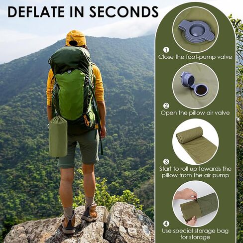 وسادة نوم مزدوجة، سجادات نوم ذاتية النفخ للتخييم مع وسادة، مرتبة وسادة تخييم خفيفة الوزن قابلة للنفخ مع مضخة قدم مدمجة لحقائب الظهر والمشي لمسافات طويلة والتسلق والسفر والخيمة in Kuwait