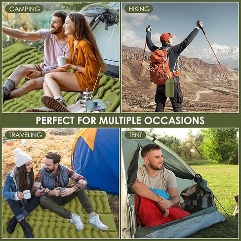 وسادة نوم مزدوجة، سجادات نوم ذاتية النفخ للتخييم مع وسادة، مرتبة وسادة تخييم خفيفة الوزن قابلة للنفخ مع مضخة قدم مدمجة لحقائب الظهر والمشي لمسافات طويلة والتسلق والسفر والخيمة in Kuwait