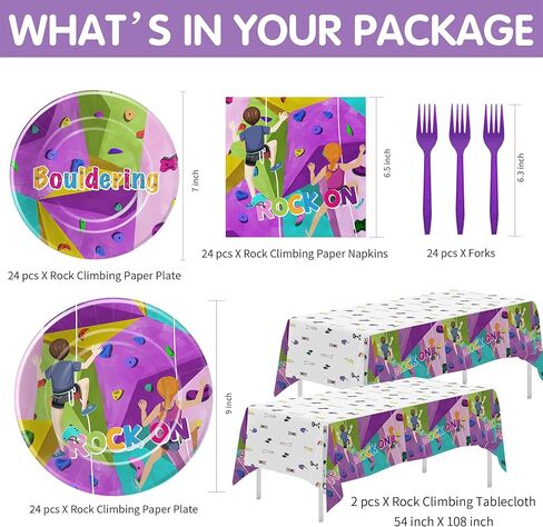 لوازم حفلات أعياد الميلاد لتسلق الصخور - أدوات مائدة لتزيين حفلات تسلق الصخور، طبق ورقي، منديل، مفرش طاولة، شوكة، مغامرة التخييم، زينة عيد ميلاد لتسلق الصخور | يخدم 24 in Kuwait
