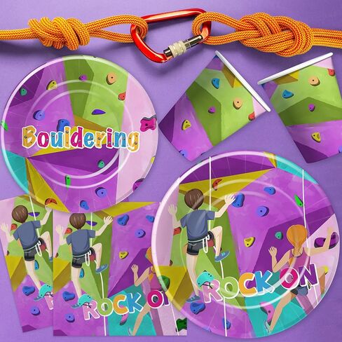 لوازم حفلات أعياد الميلاد لتسلق الصخور - أدوات مائدة لتزيين حفلات تسلق الصخور، طبق ورقي، منديل، مفرش طاولة، شوكة، مغامرة التخييم، زينة عيد ميلاد لتسلق الصخور | يخدم 24 in Kuwait