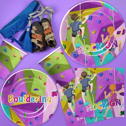 لوازم حفلات أعياد الميلاد لتسلق الصخور - أدوات مائدة لتزيين حفلات تسلق الصخور، طبق ورقي، منديل، مفرش طاولة، شوكة، مغامرة التخييم، زينة عيد ميلاد لتسلق الصخور | يخدم 24 in Kuwait
