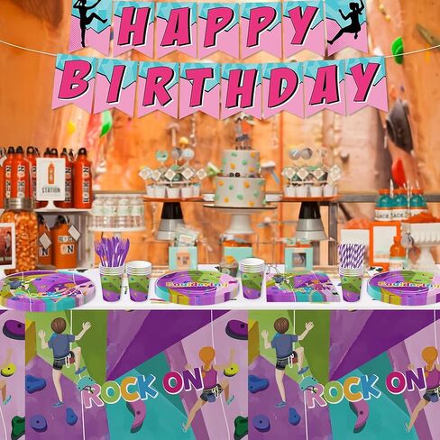 لوازم حفلات أعياد الميلاد لتسلق الصخور - أدوات مائدة لتزيين حفلات تسلق الصخور، طبق ورقي، منديل، مفرش طاولة، شوكة، مغامرة التخييم، زينة عيد ميلاد لتسلق الصخور | يخدم 24 in Kuwait