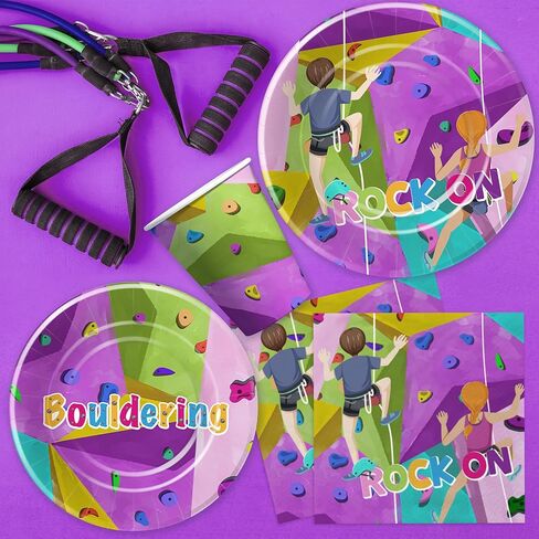 لوازم حفلات أعياد الميلاد لتسلق الصخور - أدوات مائدة لتزيين حفلات تسلق الصخور، طبق ورقي، منديل، مفرش طاولة، شوكة، مغامرة التخييم، زينة عيد ميلاد لتسلق الصخور | يخدم 24 in Kuwait