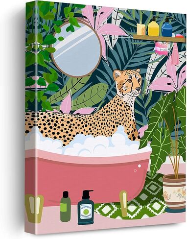 EVXID Bathroom Tiger on Toilet Reading Newspaper Canvas Poster Painting Wall Art, Tiger Print Picture Artwork Framed Ready to Hang for Restroom Wall Decor 12 x 15 Inch in Saudi Arabia
