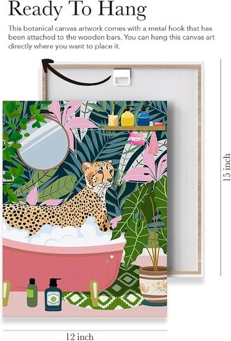 EVXID Bathroom Tiger on Toilet Reading Newspaper Canvas Poster Painting Wall Art, Tiger Print Picture Artwork Framed Ready to Hang for Restroom Wall Decor 12 x 15 Inch in Saudi Arabia