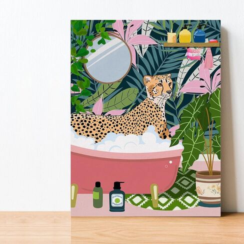 EVXID Bathroom Tiger on Toilet Reading Newspaper Canvas Poster Painting Wall Art, Tiger Print Picture Artwork Framed Ready to Hang for Restroom Wall Decor 12 x 15 Inch in Saudi Arabia
