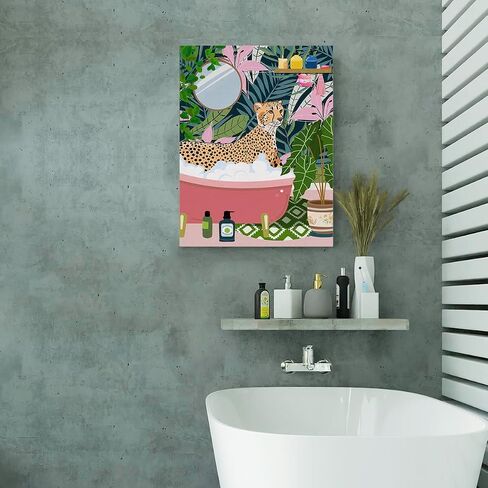 EVXID Bathroom Tiger on Toilet Reading Newspaper Canvas Poster Painting Wall Art, Tiger Print Picture Artwork Framed Ready to Hang for Restroom Wall Decor 12 x 15 Inch in Saudi Arabia