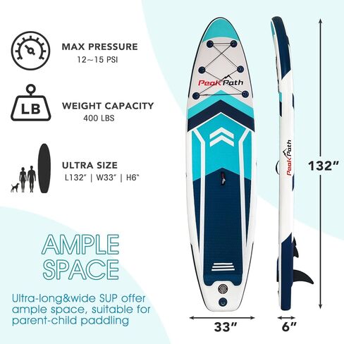 ألواح تجديف واقفة قابلة للنفخ من جميع النواحي مع ملحقات لوح SUP ممتازة، تصميم ثابت واسع، ثبات وانزلاق ممتازين، سطح غير قابل للانزلاق، لوح SUP خفيف للغاية in Kuwait