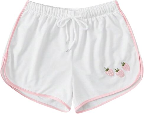SweatyRocks Women's Cute Strawberry Embroidery Elastic Waist Workout Dolphin Shorts in Saudi Arabia