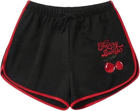 SweatyRocks Women's Cute Strawberry Embroidery Elastic Waist Workout Dolphin Shorts in Saudi Arabia