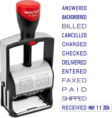 MaxMark 2024 Heavy Duty Date Phrase Stamp, Large Date Size - Exclusive 12-Year Band - Black Ink in Kuwait