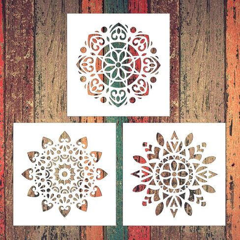 4 Pcs Large Pattern Mandala Stencils Reusable Mandala Dot Painting Templates DIY Floral Spray Paint Stencil Drawing Craft Stencil for Wood Wall Tile Floor Canvas Fabric Furniture Rock Concrete (8x8) in Kuwait
