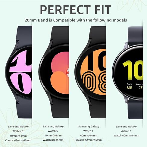 GEAK Sunflower Engraved Bands Compatible with Samsung Galaxy Watch 6/Galaxy Watch 5/Galaxy Watch 4/Galaxy Watch 5 Pro, 20mm Soft Silicone Sport Strap Wristbands for Galaxy Watch Band Women Men in Saudi Arabia