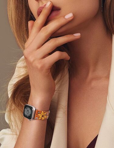 Minyee Leather Band Compatible with Apple Watch Band 41/40/38/44/45/49/42mm Women, Dressy Designer Embossed Leather Wristband Sunflower Pattern Strap for iWatch Ultra 2, Series 9/8/7/6/5/4/3/2/1/SE in Saudi Arabia
