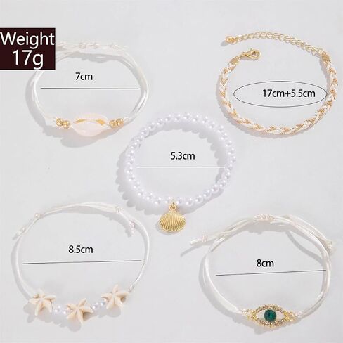 Boho Layered Gold Bracelets for Women Girls, Beaded Pearl Chain Bracelets Seashell Conch Flower Bangles Sets Crystal Cz Beach Bracelets Jewelry Gifts in Saudi Arabia