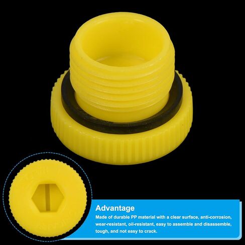 PATIKIL Hold Plugs G1/8, 5 Pack PP Plastic Male Threaded Hex Socket Sealing Screw End Cap, Yellow in Saudi Arabia