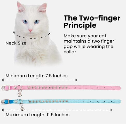 2 Pack Cat Collars with Bells, Rhinestones Leather Cat Collar with Elastic Strap, Kitten Collar, Adjustable Diamond Cat Collar for Girl Boy, 7.5" - 11.5", Pink and Blue in Saudi Arabia