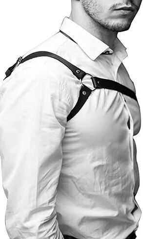 Men's Black Leather Body Chain Chest Harness Belt Shoulder Straps Adjustable Buckle Straps Costume Party Carnival in Saudi Arabia
