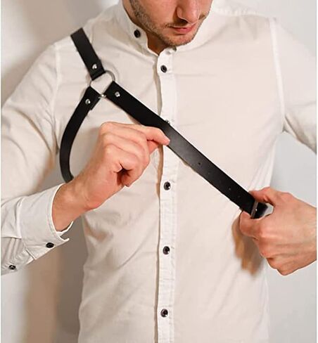 Men's Black Leather Body Chain Chest Harness Belt Shoulder Straps Adjustable Buckle Straps Costume Party Carnival in Saudi Arabia