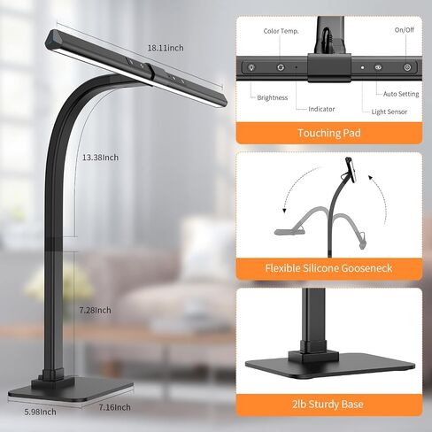 KableRika LED Desk Lamp, Architect Desk Lamps for Home Office, 12W Bright Modern Tall Table Lamp with Base, Dimmable&6 Color Modes, Auto-Dimming for Office Desk Lighting, Workbench, Monitor, Crafting in Saudi Arabia