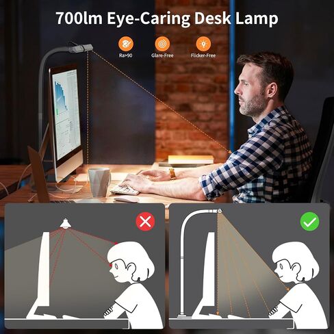 KableRika LED Desk Lamp, Architect Desk Lamps for Home Office, 12W Bright Modern Tall Table Lamp with Base, Dimmable&6 Color Modes, Auto-Dimming for Office Desk Lighting, Workbench, Monitor, Crafting in Saudi Arabia