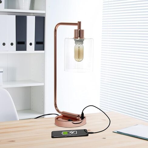 Simple Designs LD1036-WHT Bronson Antique Style Industrial Iron Lantern Desk Bedside Glass Shade Table Lamp, White in Kuwait