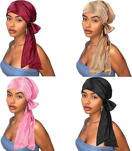 Soft Satin Head Scarf Sleeping Cap Turbans Long Tie Hat Head Cover Bonnet Head Wear for Women in Saudi Arabia