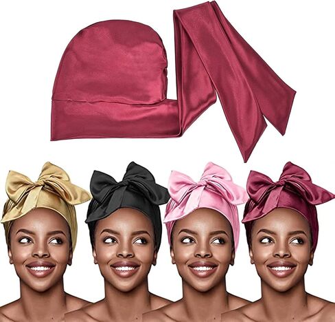 Soft Satin Head Scarf Sleeping Cap Turbans Long Tie Hat Head Cover Bonnet Head Wear for Women in Saudi Arabia