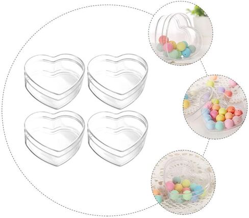Yardwe Candy Favor Containers 4Pcs Clear Acrylic Plastic Heart-shaped Acrylic Box with Lid Small Storage Boxes for Candy Pill and Tiny Jewelry (2.55X2.36X1.18in) Party Favor Containers in Kuwait