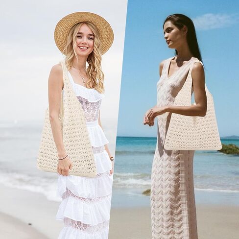 Crochet Beach Bag for Women, Beach Tote Bag for Summer Knit Mesh Shoulder Bag for Girls Travel Vacation Beach in Saudi Arabia