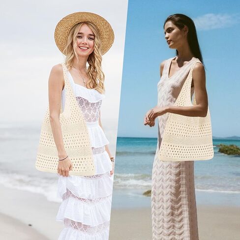 Crochet Beach Bag for Women, Beach Tote Bag for Summer Knit Mesh Shoulder Bag for Girls Travel Vacation Beach in Saudi Arabia